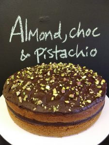 Almond chocolate and pistachio cake